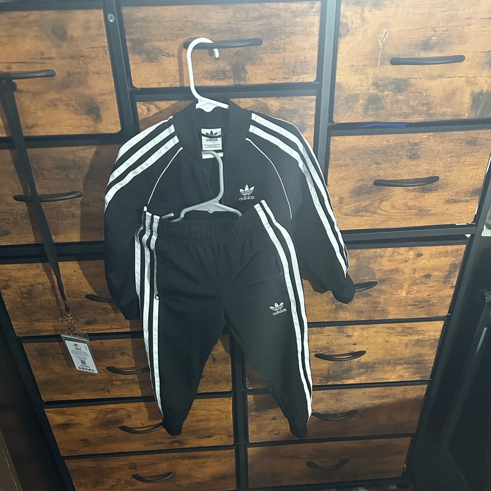 Adidas Black Tracksuit with White Stripes